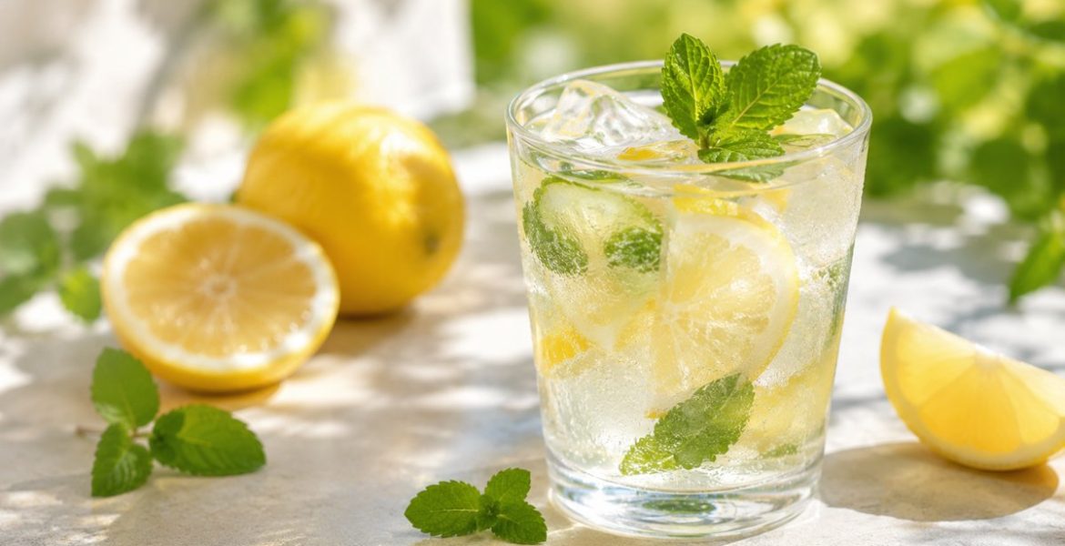 Hűsítő nyári limonádé citrommal és mentával jégkockákkal
