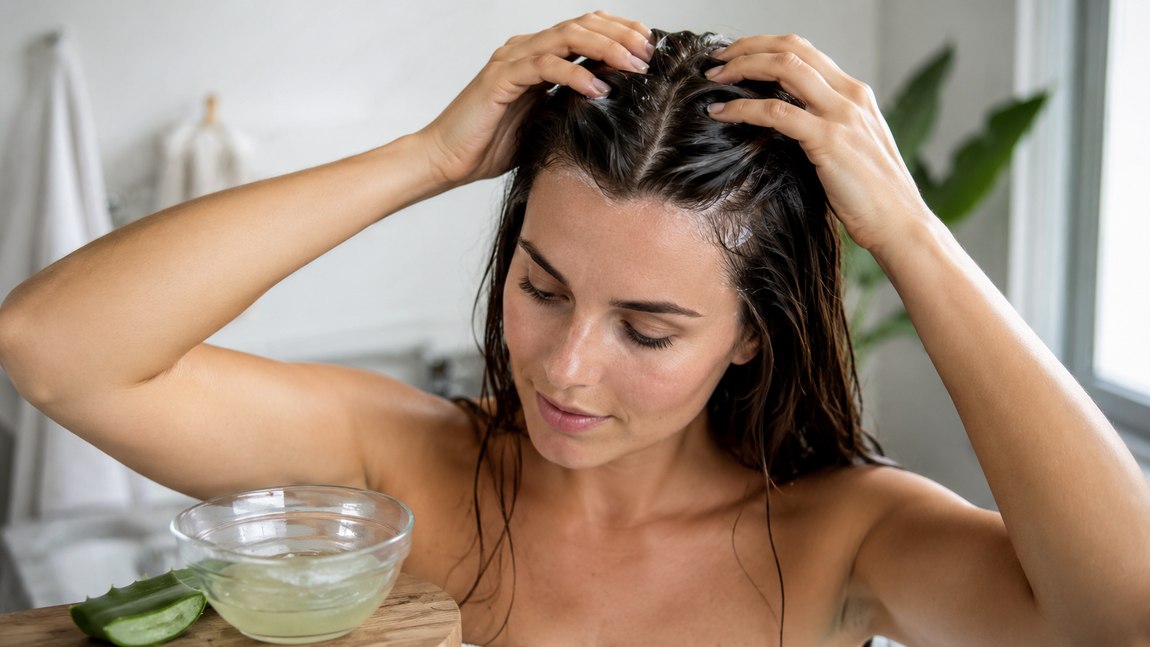 Aloe vera fejbőrmaszk masszírozása