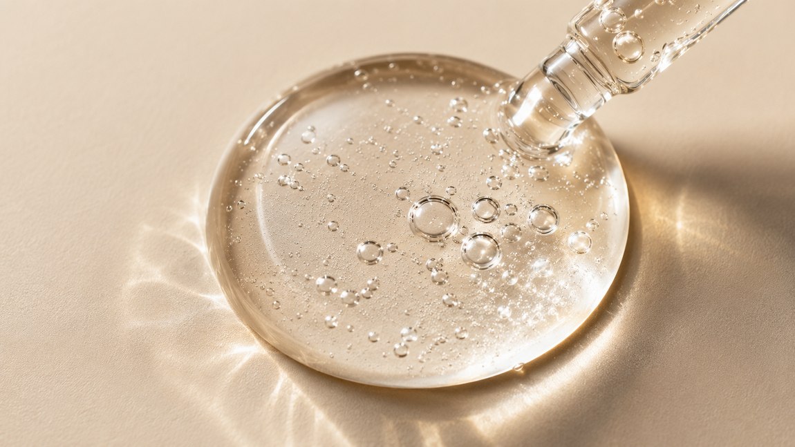 Áttetsző peptides szérumcsepp pipettával, hatóanyag közelről